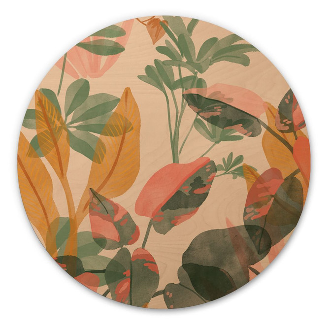 Natur Holzbild Garten mit tropischen Pflanzen - Goed Blauw - Rund