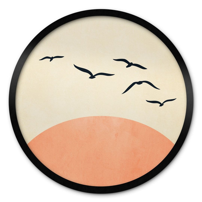 Poster Vogelschwarm im Sonnenuntergang - Kubistika - Rund