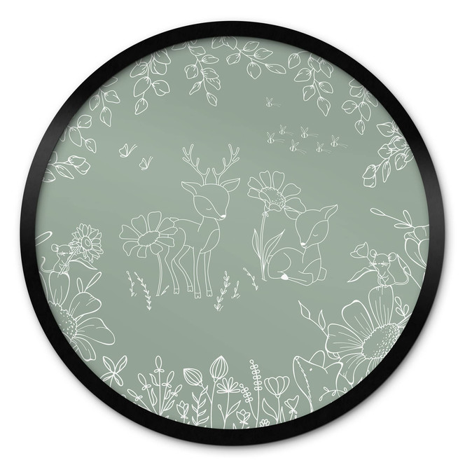 Poster Zwei Rehe auf der Blumenwiese - Oliver Robins - Rund