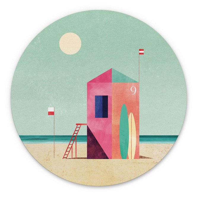 Wandbild Rettungshäuschen am Strand - Rivers - Rund - Alu-Dibond