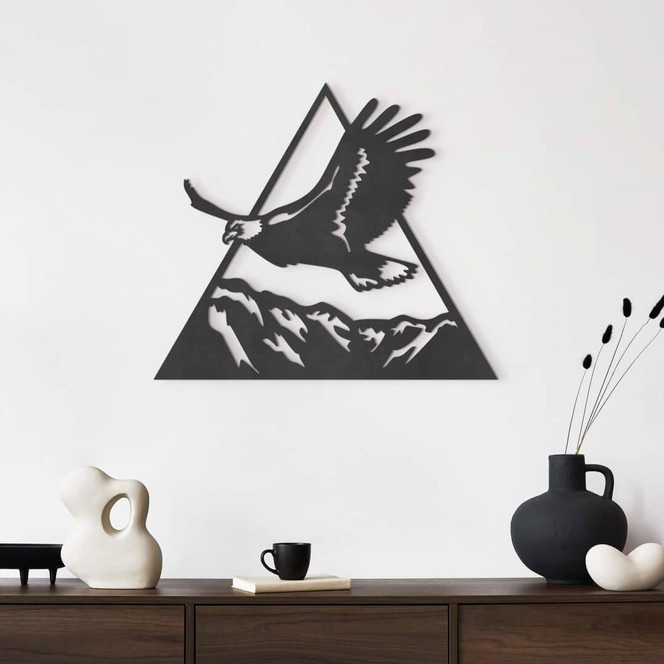 Wanddeko Dreieck - Adler über den Bergen - MDF