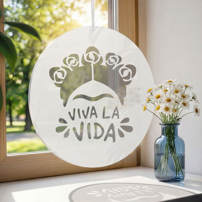 Acrylglasbild, Fensterbild zum Aufhängen Frida - Viva la Vida - Rund