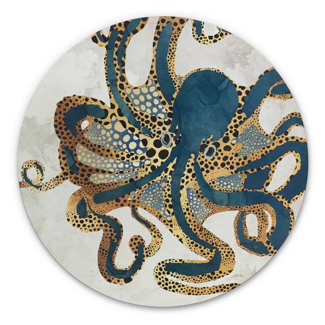 Alu-Dibond SpaceFrog Designs - Goldener Oktopus - Rund