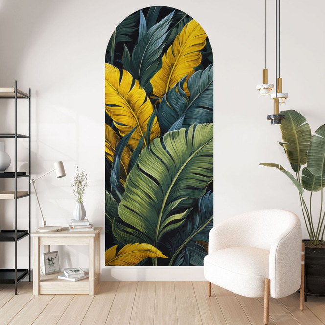 Wandtattoo Rundbogen Wandpaneel Bunte Palmenblätter - Jaszke - schmal