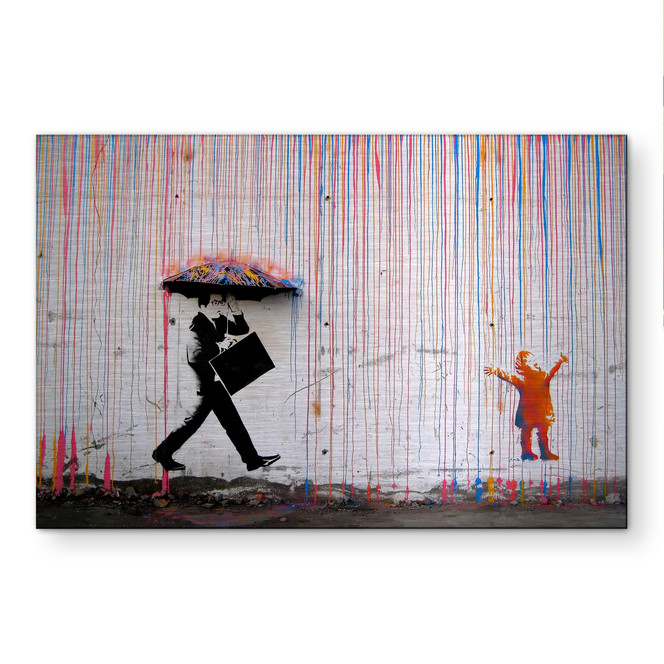 Alu-Dibond gebürstet mit Silbereffekt - Coloured Rain - Banksy
