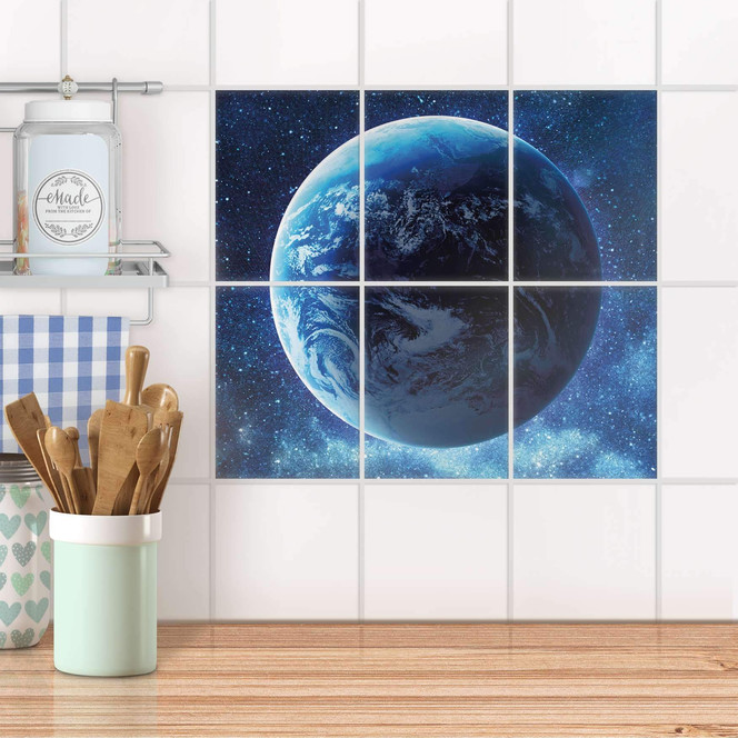Fliesenaufkleber hoch - Planet Blue - 6er Set