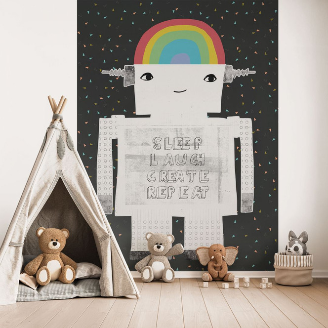 Fototapete, Kinderzimmer Tapete Regenbogen-Roboter Sleep Laugh Create - Treechild