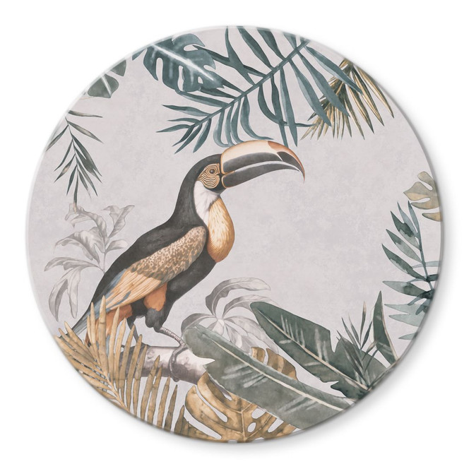 Glasbild Tropischer Wald mit Tukan - Haase - Rund