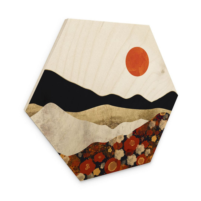 Hexagon-Holzbild Herbstliche Berglandschaft - SpaceFrog Designs