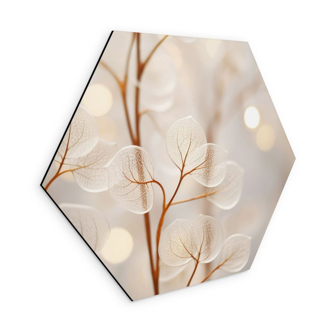 Hexagon-Wandbild Filigrane Blätter Beige - Alu-Dibond - Treechild
