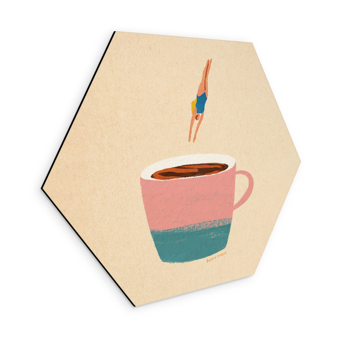 Hexagon Wandbild Sprung in den Kaffee - Rivers - Alu-Dibond