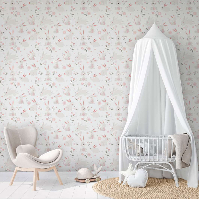 Kindertapete, Vliestapete mit Illustration Kids Walls weiss, rosa