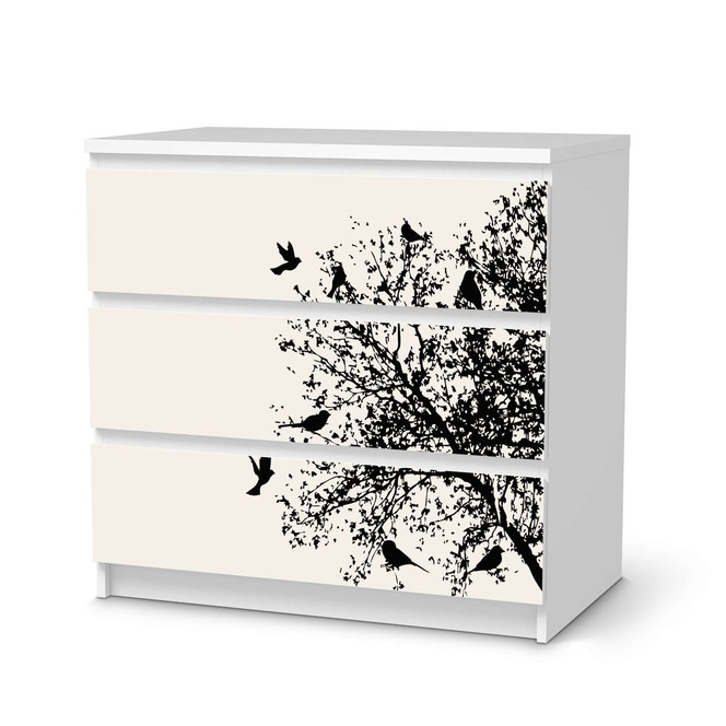 Klebefolie IKEA Malm Kommode 3 Schubladen - Tree and Birds 2- Bild 1