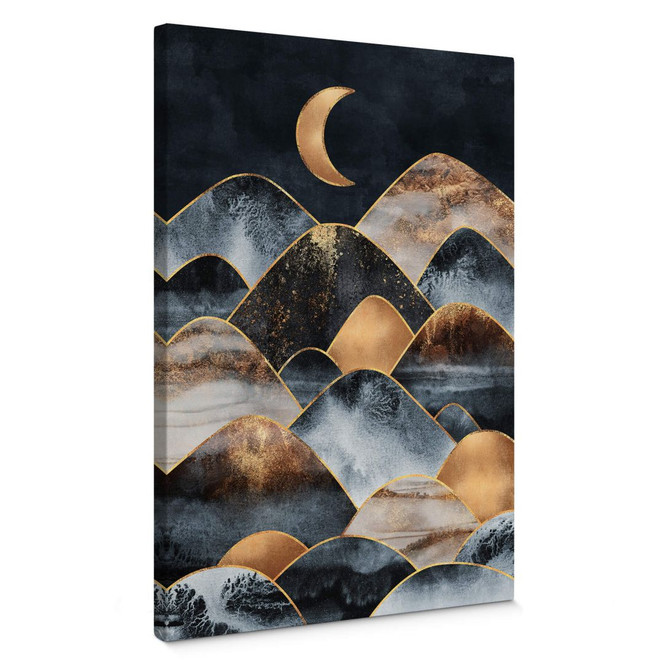 Leinwandbild Fredriksson - Berge im goldenen Mondlicht