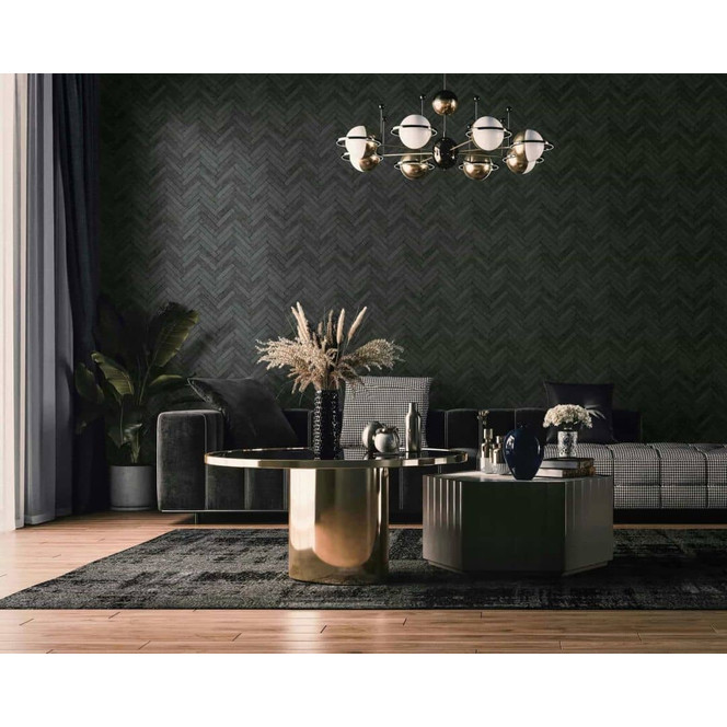 Vliestapete mit Fischgrat Steinmuster anthrazit Steinoptik