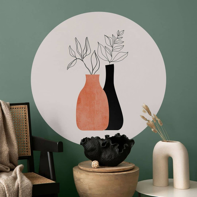 Wandtattoo Vasen in Schwarz und Orange - Kubistika - Rund
