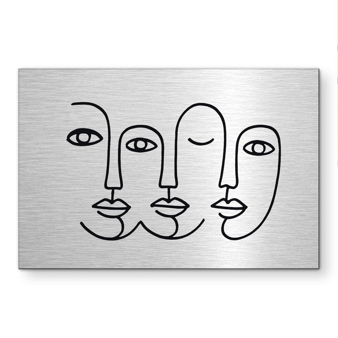 Alu-Dibond gebürstet mit Silbereffekt - Line Art Gesichter - Treechild