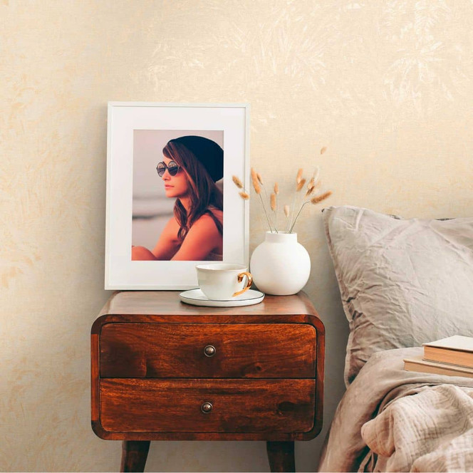 Beige-Creme Pflanzenmuster Tapete - Vlies Leichte Textur