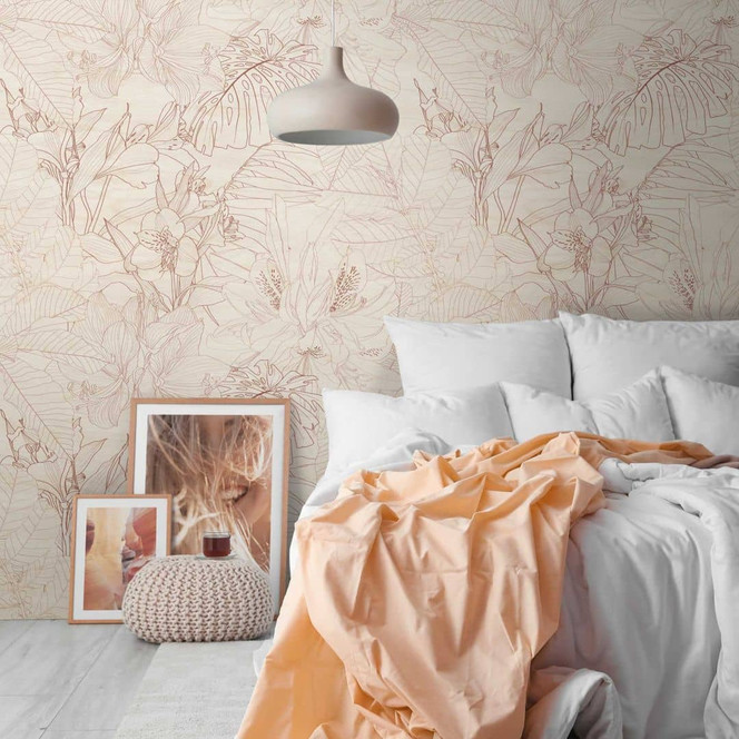 Floral-Tapete Beige - Vliestapete mit feinem Blumenmuster für Wohnzimmer & Schlafzimmer