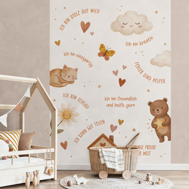 Fototapete - Affirmationen Happy zwischen Gänseblümchen für Kinder
