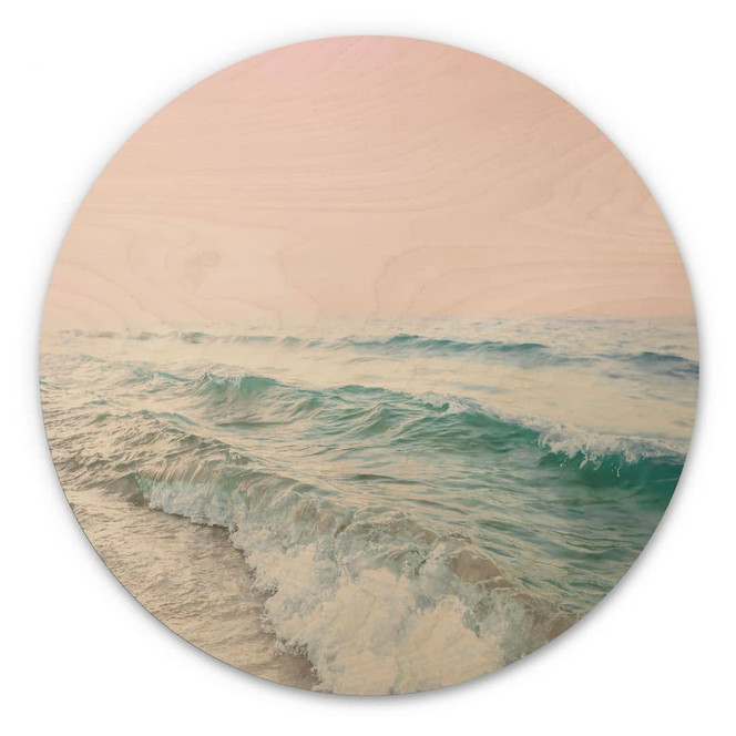 Holzbild Rosa Himmel über dem Meer - Sisi & Seb - Rund