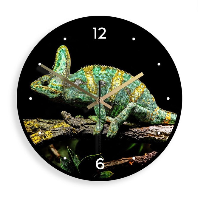 Wanduhr aus Glas - Chamäleon - Brown - Ø 30 cm