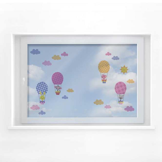 Fensterbild Muster - Lustige Tiere im Heißluftballon (Set)