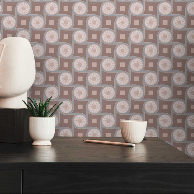 Grafik-Tapete mit Kreismuster Braun Beige - Vliestapete im Retro-Stil