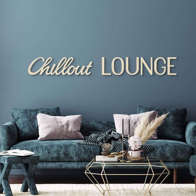 Holz Schriftzug modern Chillout Lounge aus Pappelholz