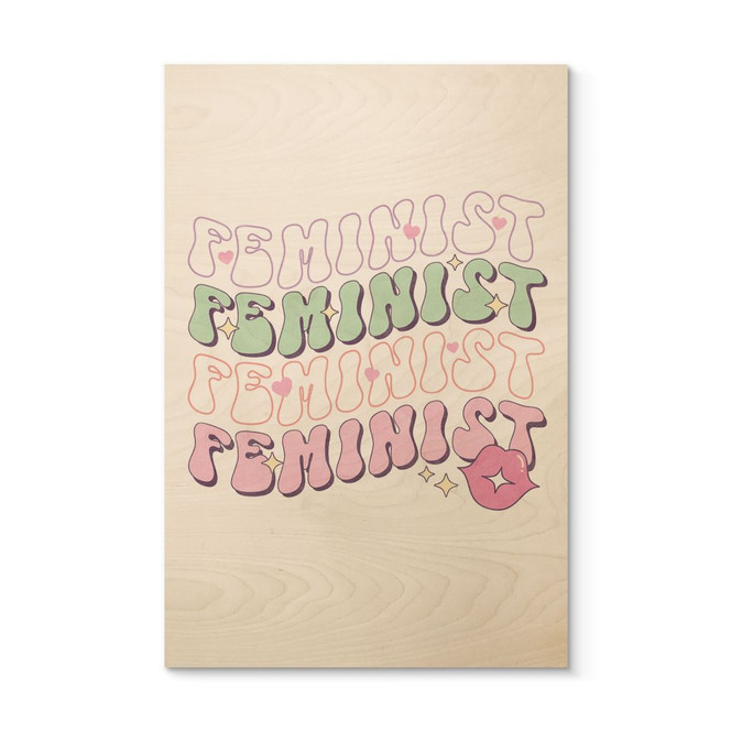 Holzbild Feminist Kussmund Pop Art