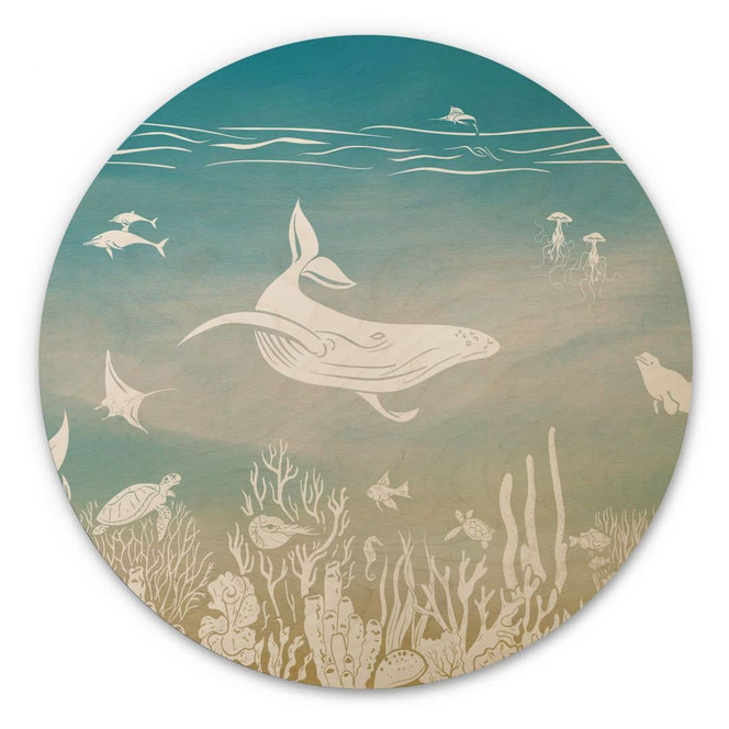 Holzbild Unterwasserwelt-Paradies - Ombre - Kikki Belle - Rund