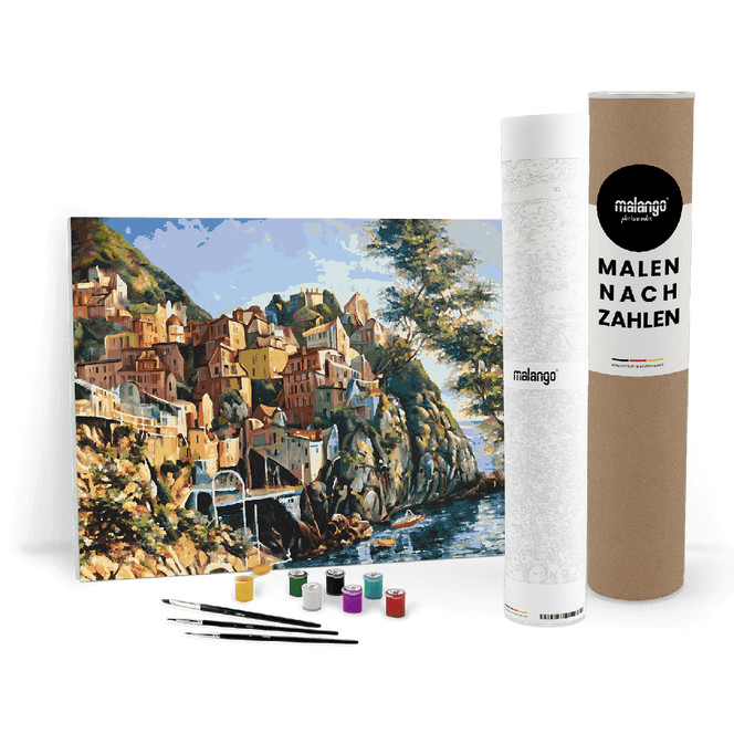 Malen nach Zahlen Leinwandbild - Mediterranes Dorf am Meer