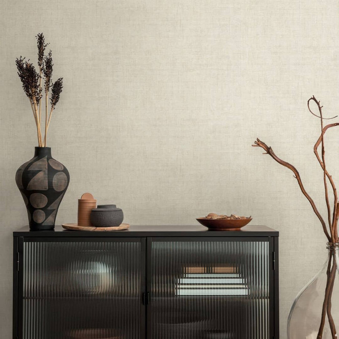 Strukturtapete Textil-Optik Beige Grau - Dezente Vliestapete modern
