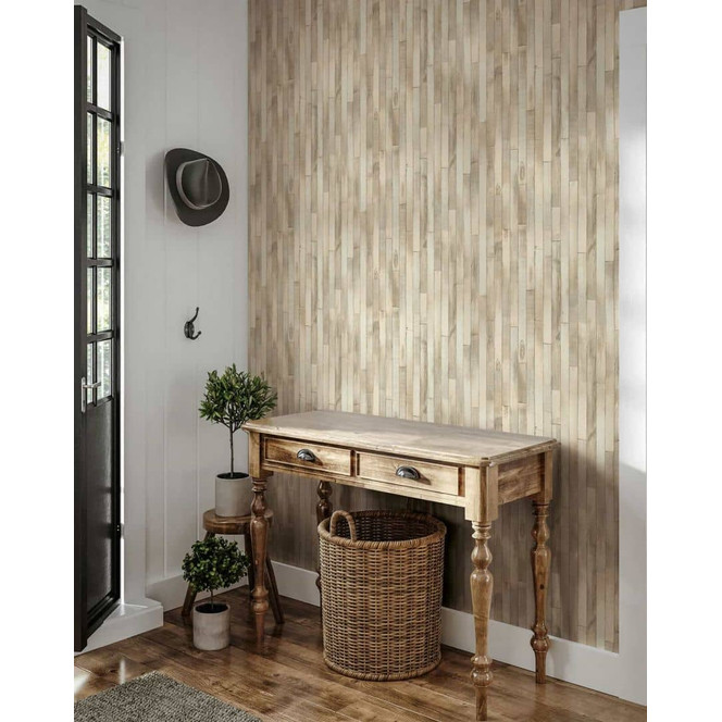 Vliestapete in Holzoptik mit Maserung beige Holzoptik