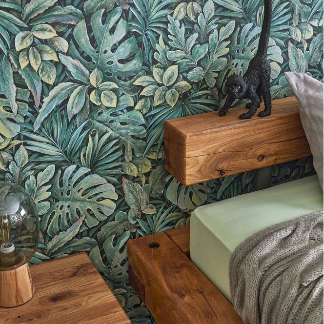 Vliestapete mit strukturiertem Blattmotiv grün Floral