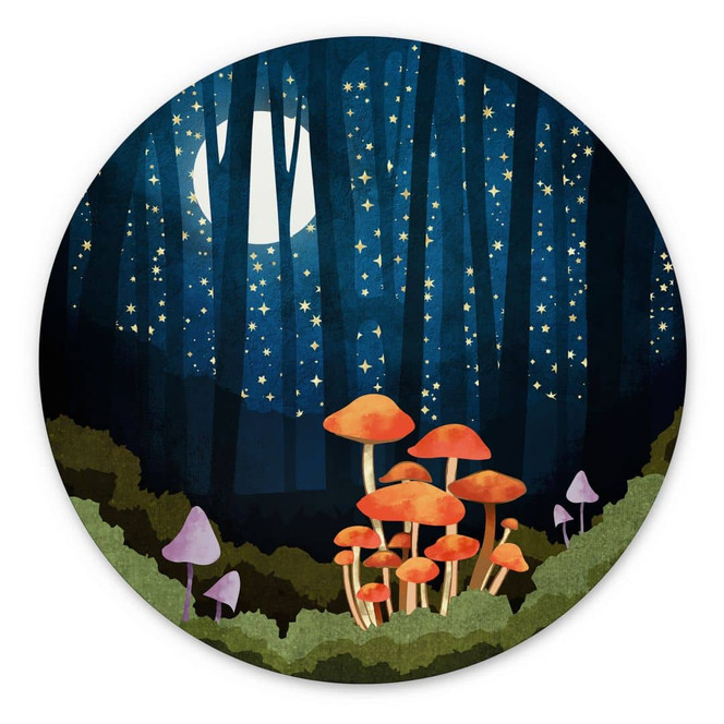 Wandbild Wald und Sterne in der Nacht - SpaceFrog Designs - Alu-Dibond - Rund