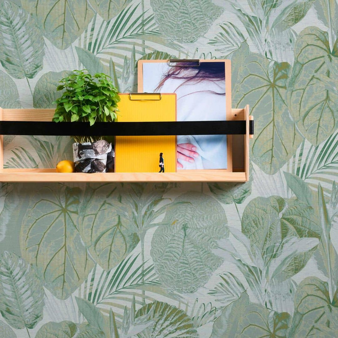 Dschungel-Tapete Grün Weiss - Vliestapete floral mit Blättern