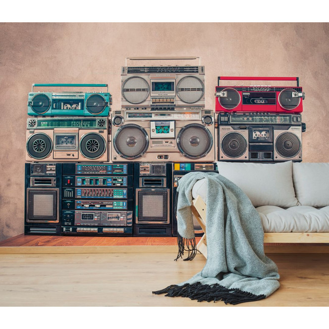 Fototapete Lifestyle Ghettoblaster beige schwarz - Vliestapete Designwalls 2 - 2.55x3.5 m