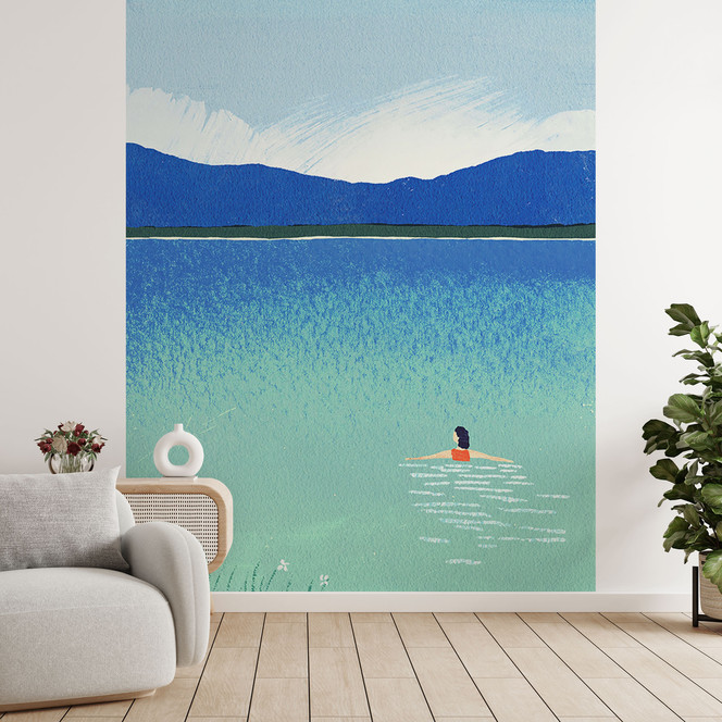 Fototapete Sommerbad im Bergsee - Rivers
