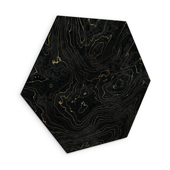 Hexagon Wandbild Abstrakte Linien Schwarz-gold - Amini - Alu-Dibond