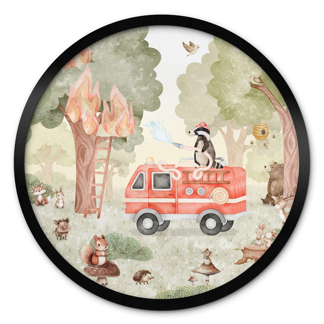 Poster Tier-Feuerwehr im Wald - Oliver Robins - Rund