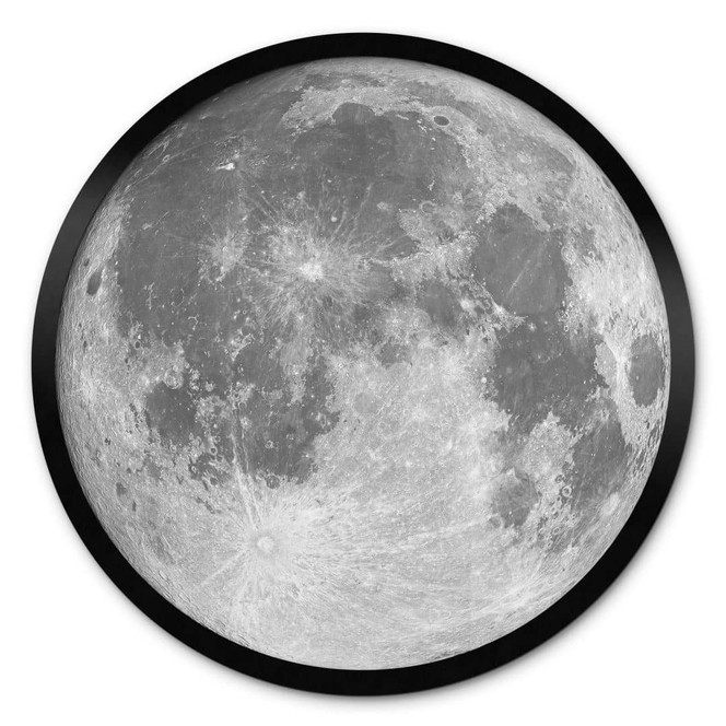 Poster Vollmond schwarz-weiss - Rund