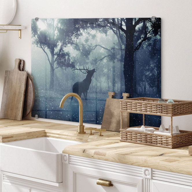 Spritzschutz Hirsch im Morgenwald