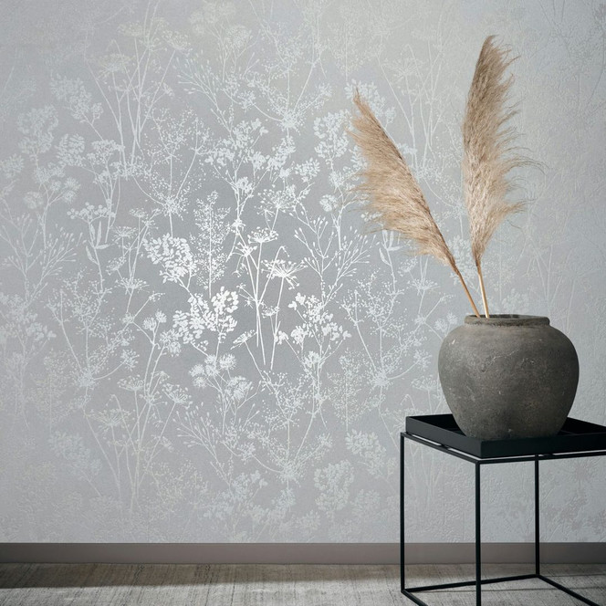 Vliestapete in weiss Blattmotiv Blätteroptik Floral Natur