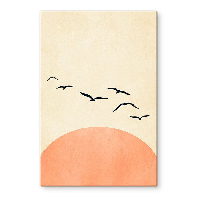 Acrylglasbild Vogelschwarm im Sonnenuntergang - Kubistika