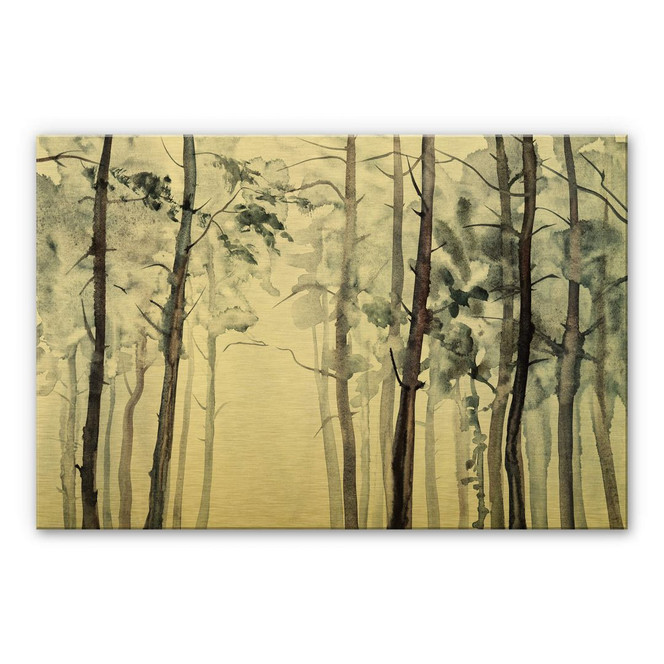 Alu-Dibond mit Goldeffekt Aquarell Wald