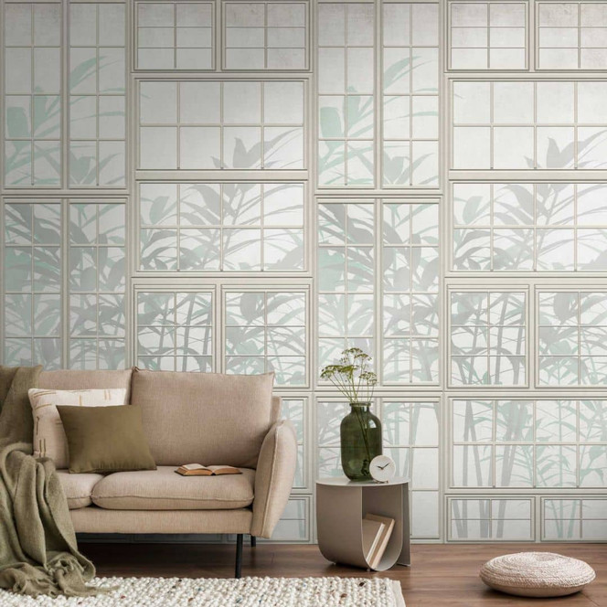 Fenster-Fototapete mit Pflanzenmotiv - Vliestapete Natur-Optik - Wohnzimmer 3D-Tapete