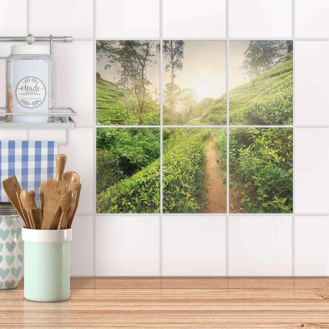 Fliesenaufkleber hoch - Green Tea Fields - 6er Set