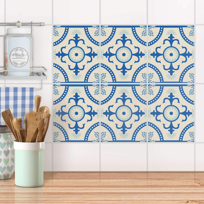 Fliesenaufkleber Set rechteckig - Blue Pattern Line