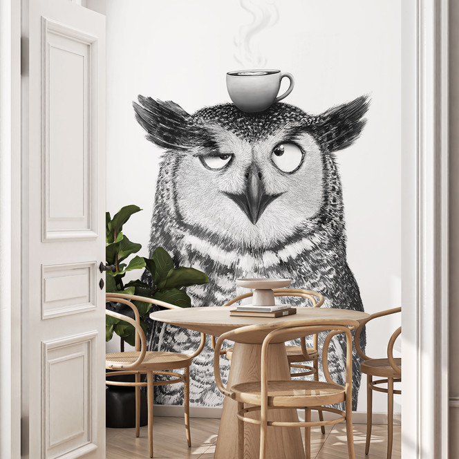 Fototapete Lustige Eule mit Kaffee - Korenkova
